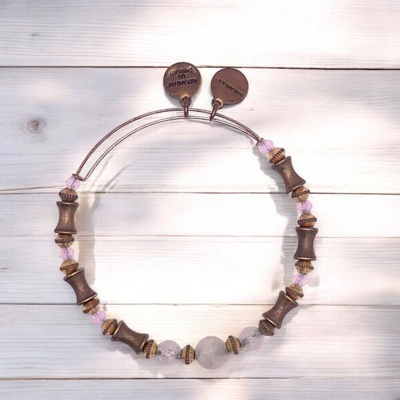 Alex And Ani Beaded Expandable Bangle Bracelet With Charms Pink & Gold - Picture 2 of 2